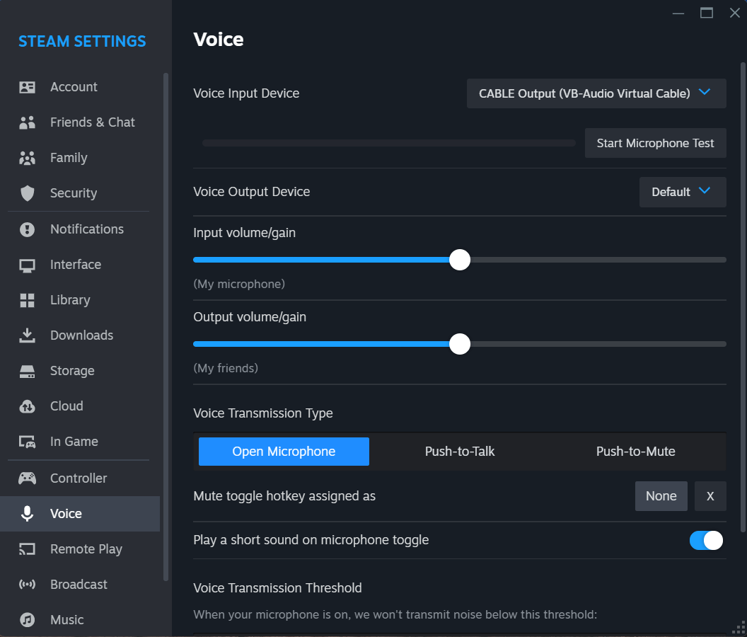 Steam voice settings
